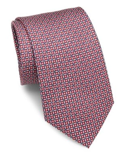 Brioni Circle & Square Silk Tie In Navy Red
