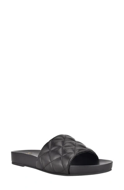Marc Fisher Ltd Imenal Quilted Slide Sandals In Black Leather
