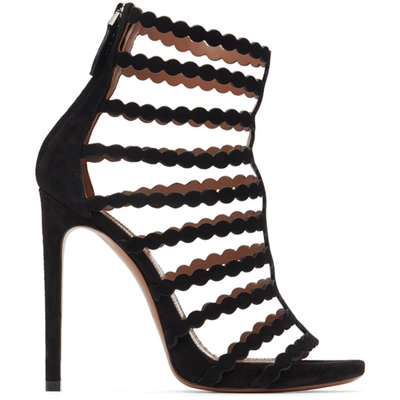 Alaïa Scallop Patent Leather Strappy Ankle Sandals In Noir