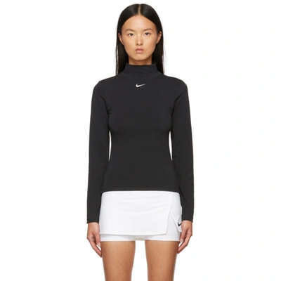Nike Swoosh Long Sleeve T-shirt In Black With Mock Roll Neck
