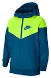 Nike Kids' Windrunner Water Resistant Hooded Jacket In Green Abyss,volt,green Abyss,green Abyss