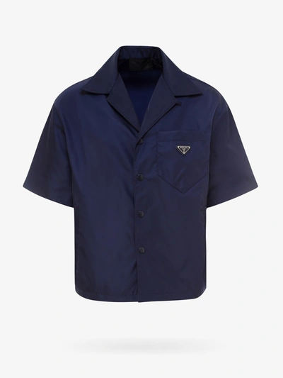 Prada Navy Loose-fit Bowling Shirt In Blue