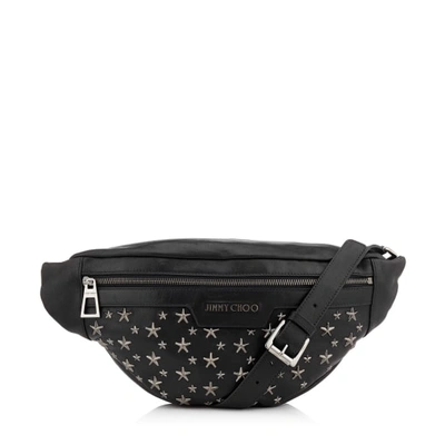 Jimmy Choo Derry Black Biker Leather Waist Bag With Gunmetal Stars