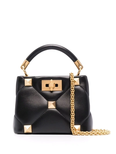 Valentino Garavani Roman Stud Small Top Handle Bag In Black