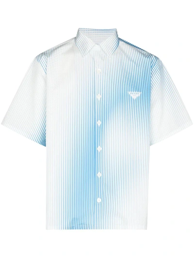 Prada Blue Dégradé Print Short Sleeve Shirt In White