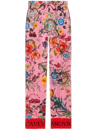 Gucci Printed Silk Crepe De Chine Wide-leg Pants In Pink