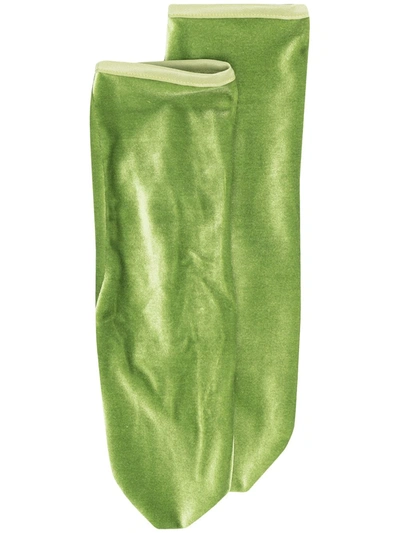 Simone Wild Velvet Ankle Socks In Green