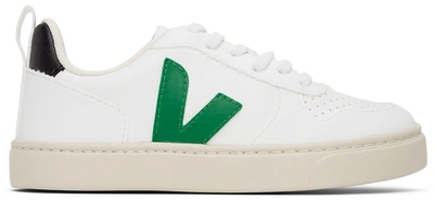 Veja Kids White & Green Vegan V-10 Lace-up Sneakers