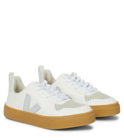 Veja White Sneakers For Kids With Green Logo
