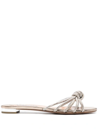 Aquazzura Celeste Knotted Swarovski Crystal Slide Sandals In Gold