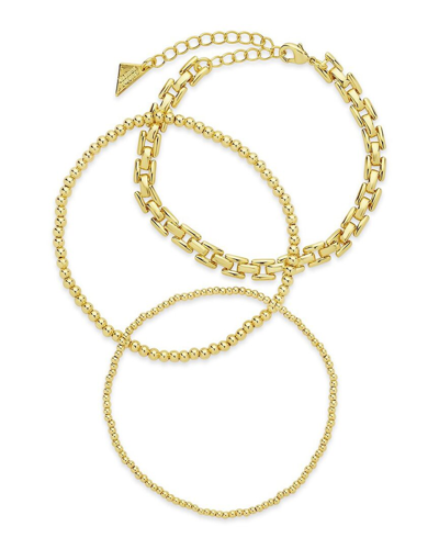 Sterling Forever 14k Plated Set Of 3 Bead Bracelets In Gold