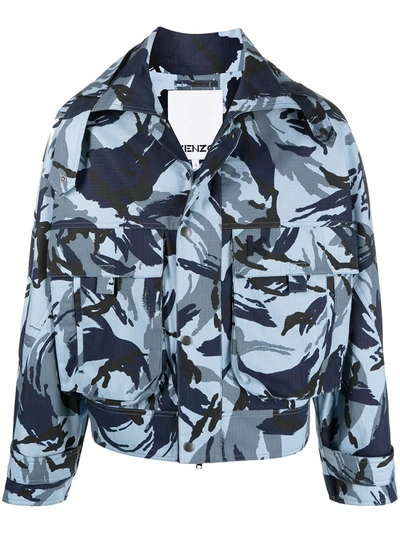 Kenzo Men's Camo-print Cropped Jacket In Blue