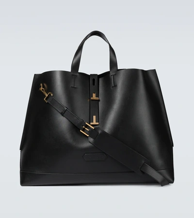 Tom Ford T Twist Leather Tote Bag In Black