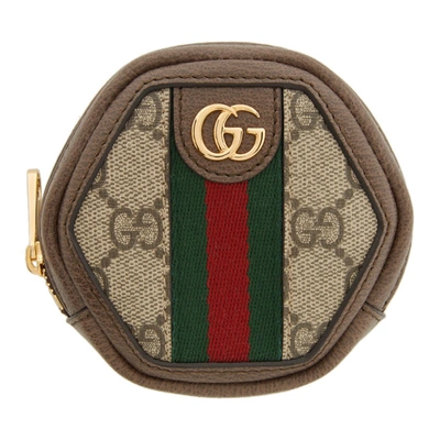 Gucci Brown & Beige Mini Gg Ophidia Supreme Coin Pouch In 8745 Brown/beige