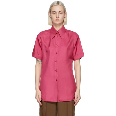 Gucci Pink Silk Short Sleeve Shirt In 5157 Drkpink