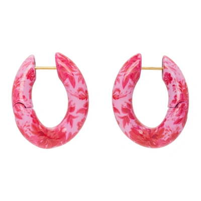 Balenciaga Pink Floral Painted Hoop Earrings In 1423 Pnkflw