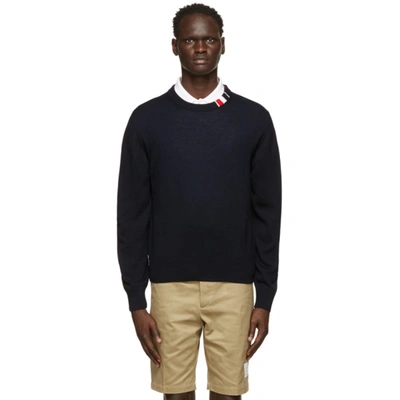 Thom Browne Navy Merino Rwb Tab Relaxed-fit Sweater