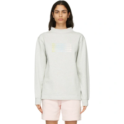 Alexander Wang Long Sleeve Tee With Wide Neck And Repeat Logo In Grey