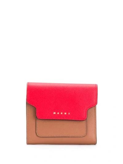 Marni Colour-block Tri-fold Wallet In Brown