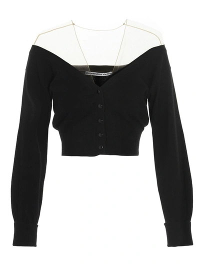 Alexander Wang Fitted Cropped Cardigan In Black
