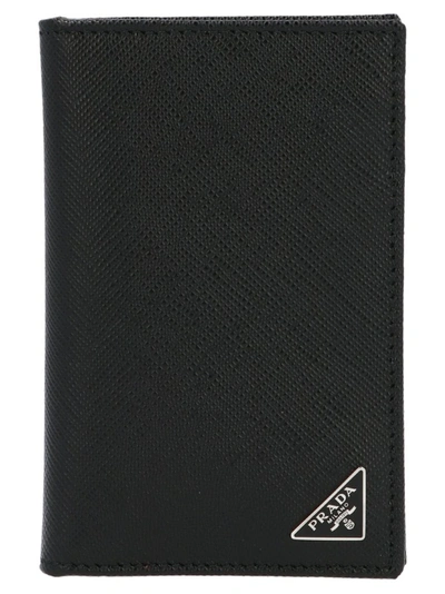 Prada Triangle Logo Bifold Wallet In Black