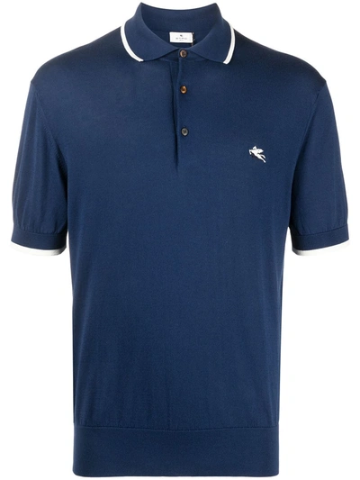 Etro Logo-embroidered Cotton Polo Shirt In Dark Blue