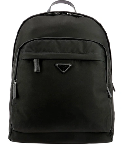 Prada Logo Plaque Backpack In Black