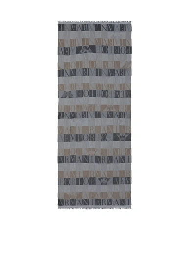 Emporio Armani Branded Scarf In Grey