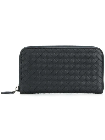 Bottega Veneta Light Tourmaline Intrecciato Zip-around Wallet In Blue