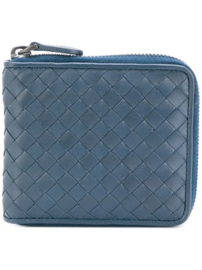 Bottega Veneta Intrecciato Leather Zip-around Wallet, Pink/gold In Blue