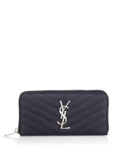 Saint Laurent Monogram Matelasse Leather Zip Continental Wallet In Marine