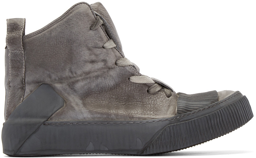 Boris Bidjan Saberi Grey Leather Bamba 1 High-top Sneakers | ModeSens