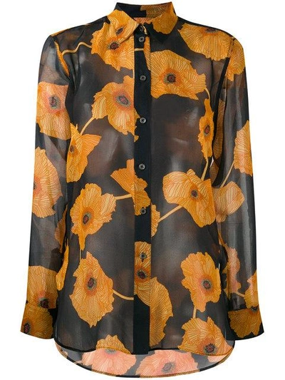 Paul Smith Floral Print Sheer Shirt In Blue