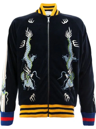 Gucci Dragon-embroidered Cotton-blend Bomber Jacket In Multicolor