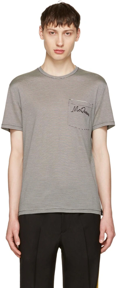 Alexander Mcqueen Black & Off-white Striped Pocket T-shirt