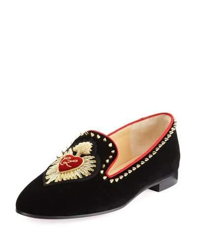 Christian Louboutin Mi Corazon Velvet Red Sole Flat In Black