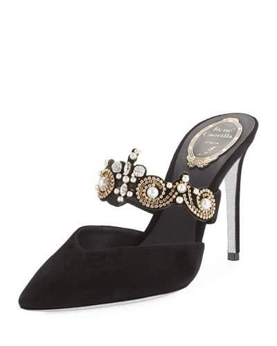 René Caovilla Embellished Suede 100mm Mule In Black