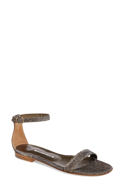 Manolo Blahnik Chafla Flat Ankle-strap Sandal In Bronze