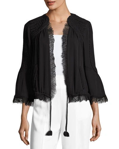 Kobi Halperin Nadine Embellished Open-front Silk Jacket In Black