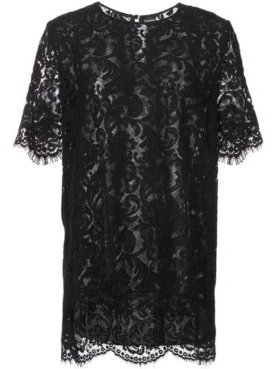 Adam Lippes Corded Lace Short Sleeve Pleat Back T-shirt In Black