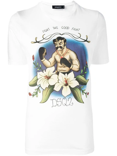 Dsquared2 Fight The Good Fight Tattoo Motif T-shirt In White