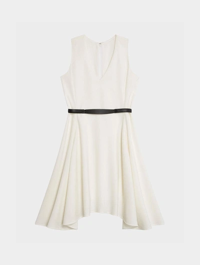Dkny Belted Sleeveless V-neck Dress In White