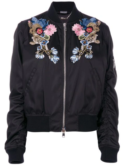 Alexander Mcqueen Floral Embroidered Bomber Jacket In Black