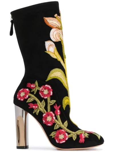 Alexander Mcqueen Medieval Embroidered Boots With Bicolour Sculpted Heel In Multicoloured