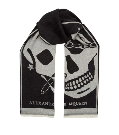 Alexander Mcqueen Punk Wool Scarf In Black