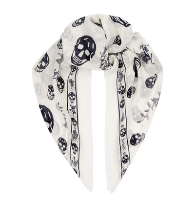 Alexander Mcqueen Romantic Weeds Scarf In White