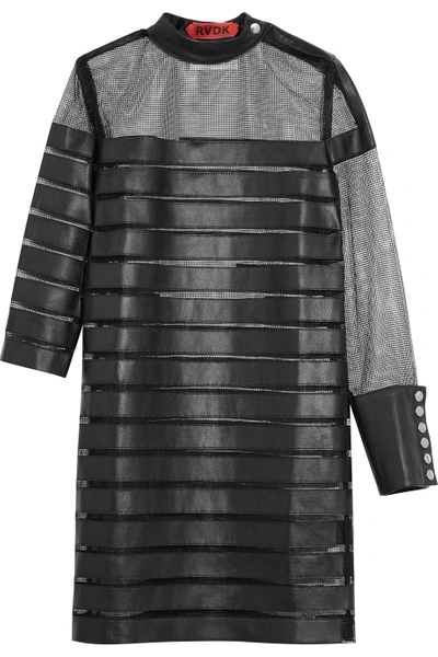 Ronald Van Der Kemp Woman Paneled Leather And Mesh Mini Dress Black
