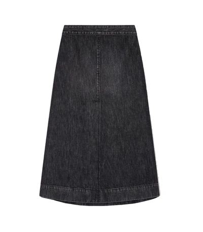 Ganni Washed Denim A-line Midi Skirt In Charcoal