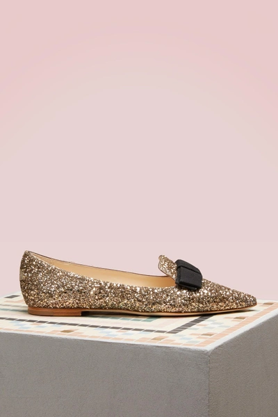 Jimmy Choo Gala Pointy Toe Flats In Antique Gold