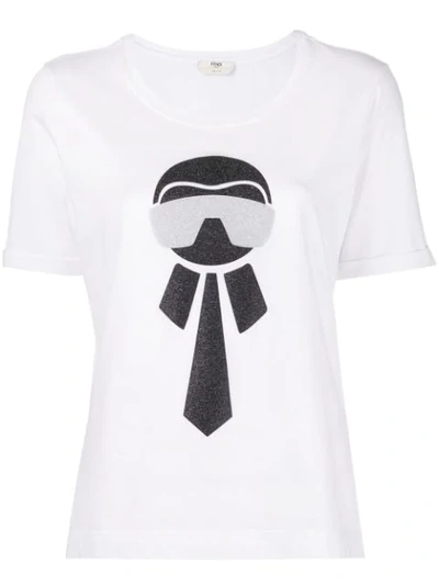 Fendi White Metallic Karlito T-shirt